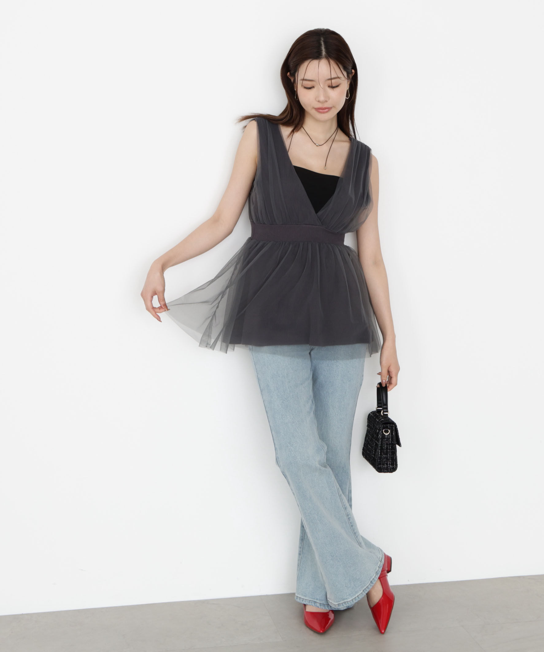 PROPORTION BODY DRESSING「チュールドッキングニットジレ 25AW」|ニット・セーター|