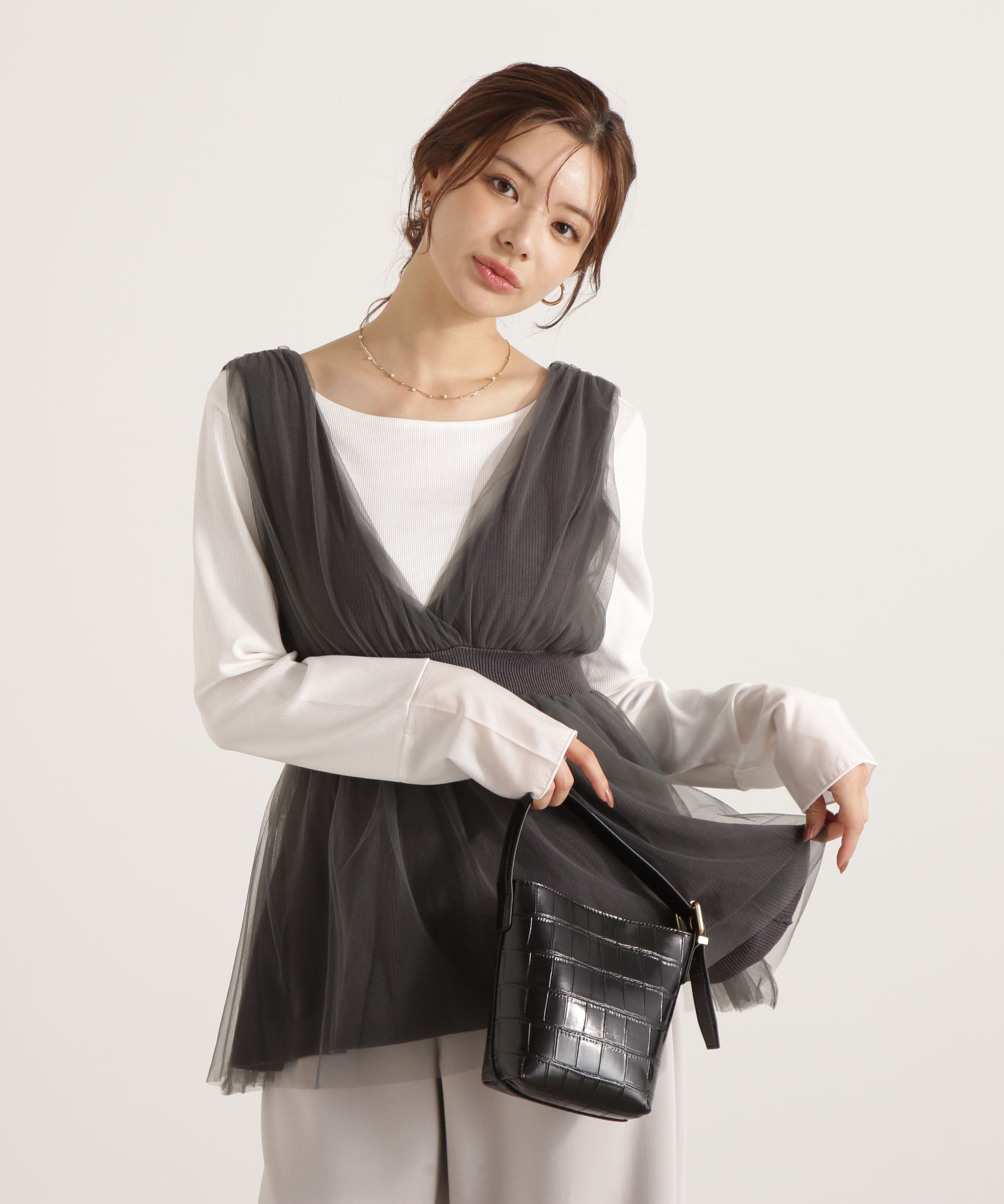 PROPORTION BODY DRESSING「チュールドッキングニットジレ 25AW」|ニット・セーター|