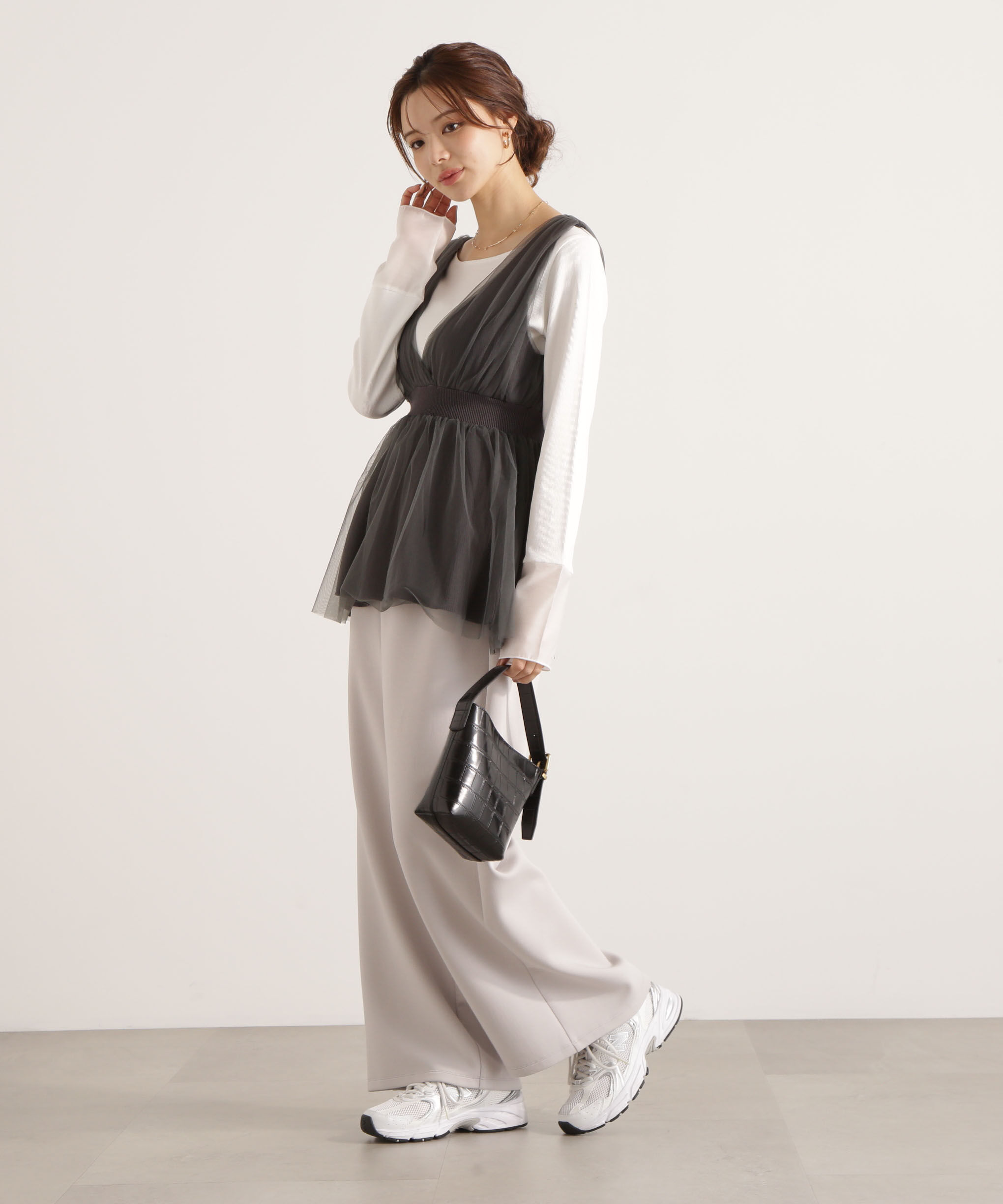 PROPORTION BODY DRESSING「チュールドッキングニットジレ 25AW」|ニット・セーター|