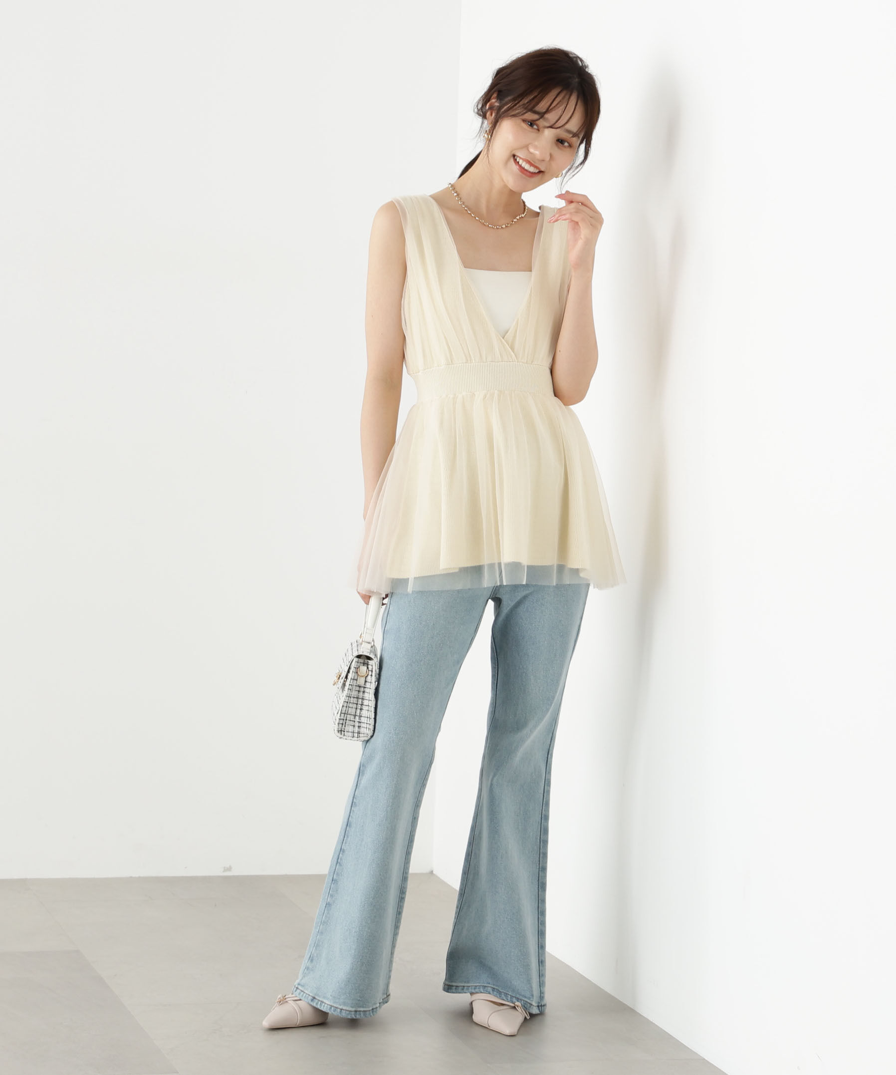 PROPORTION BODY DRESSING「チュールドッキングニットジレ 25AW」|ニット・セーター|