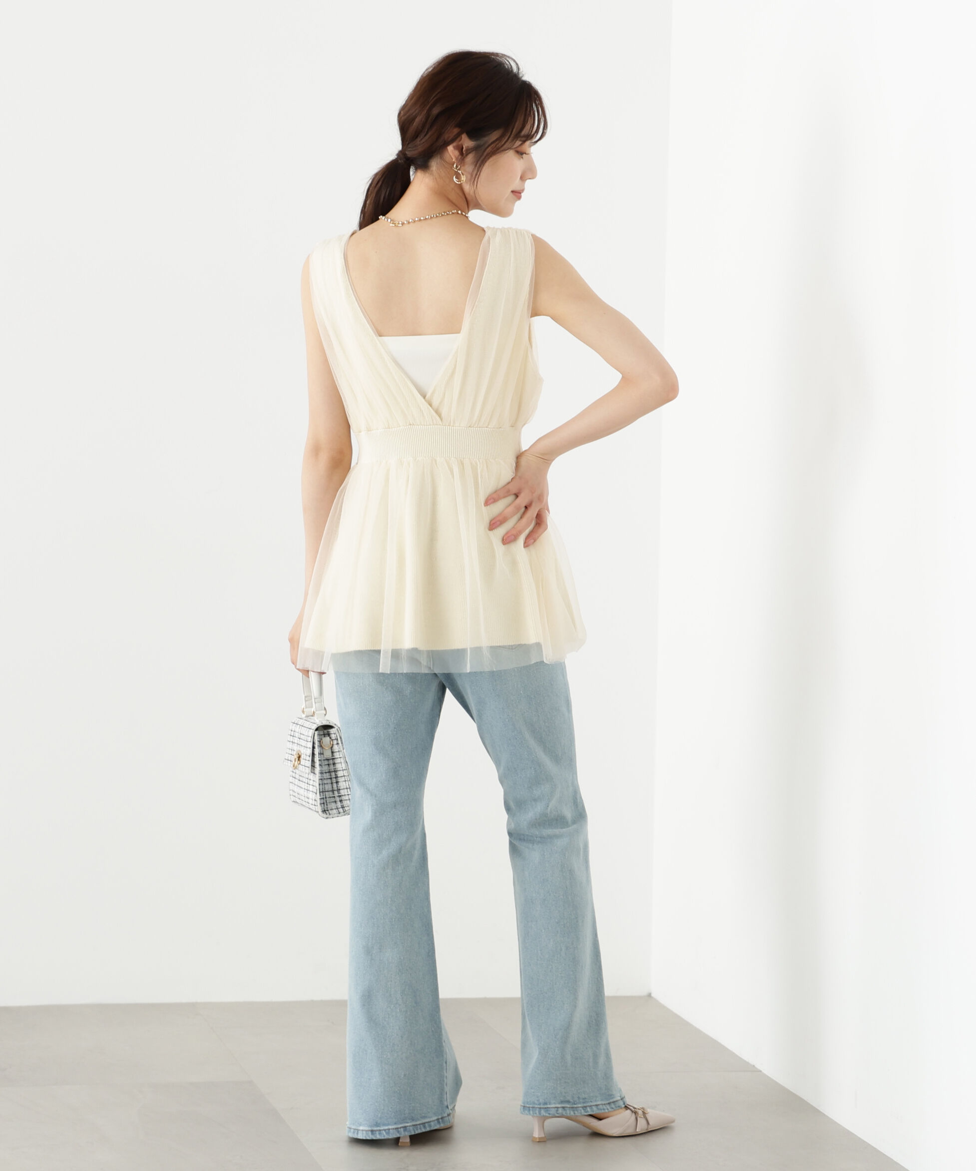 PROPORTION BODY DRESSING「チュールドッキングニットジレ 25AW」|ニット・セーター|