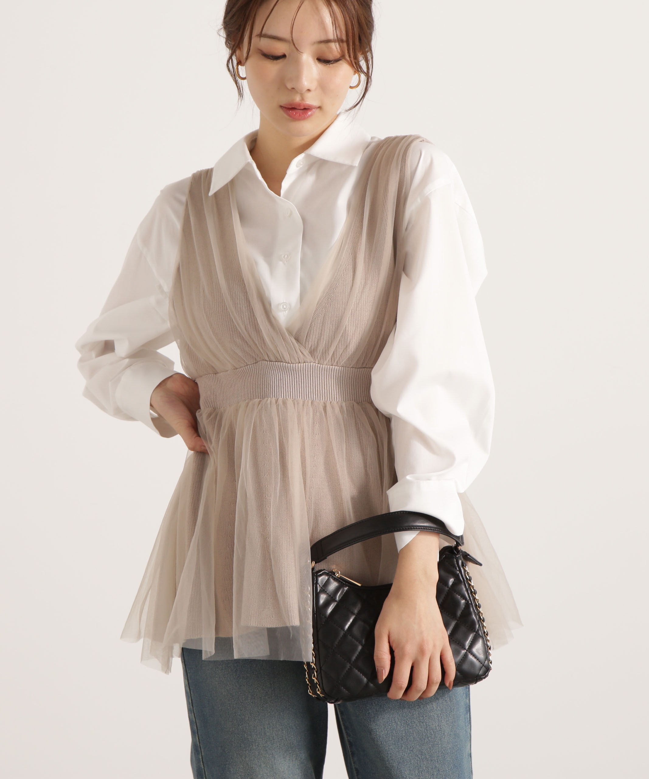 PROPORTION BODY DRESSING「チュールドッキングニットジレ 25AW」|ニット・セーター|