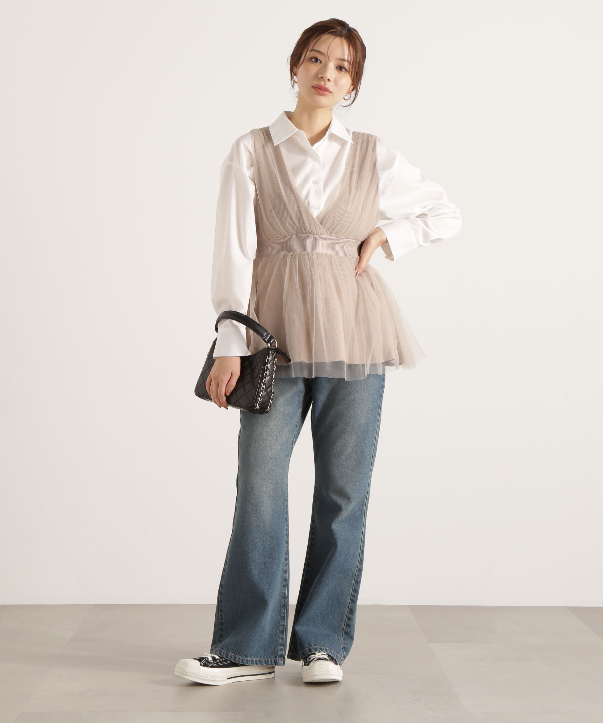 PROPORTION BODY DRESSING「チュールドッキングニットジレ 25AW」|ニット・セーター|