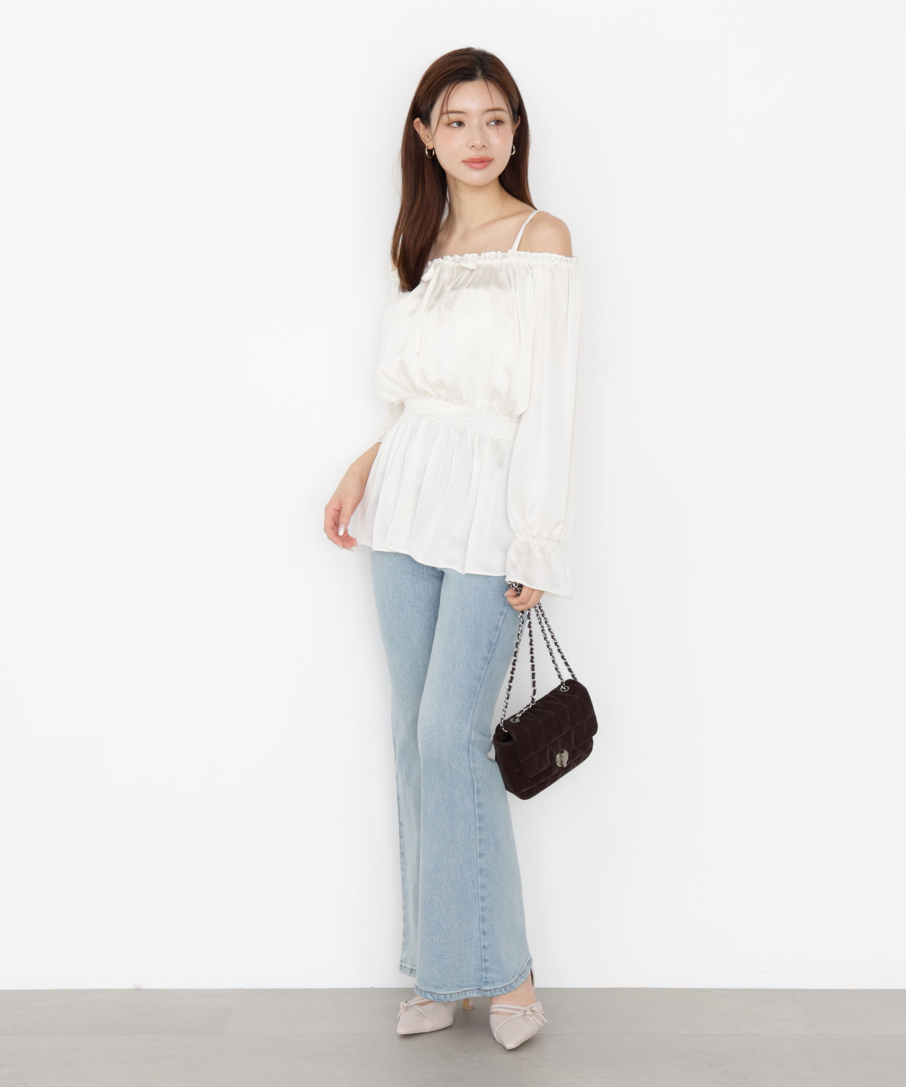 PROPORTION BODY DRESSING「《EDIT COLOGNE》＜ウォッシャブル＞リボン付きオフショルブラウス 25AW」|シャツ・ブラウス|