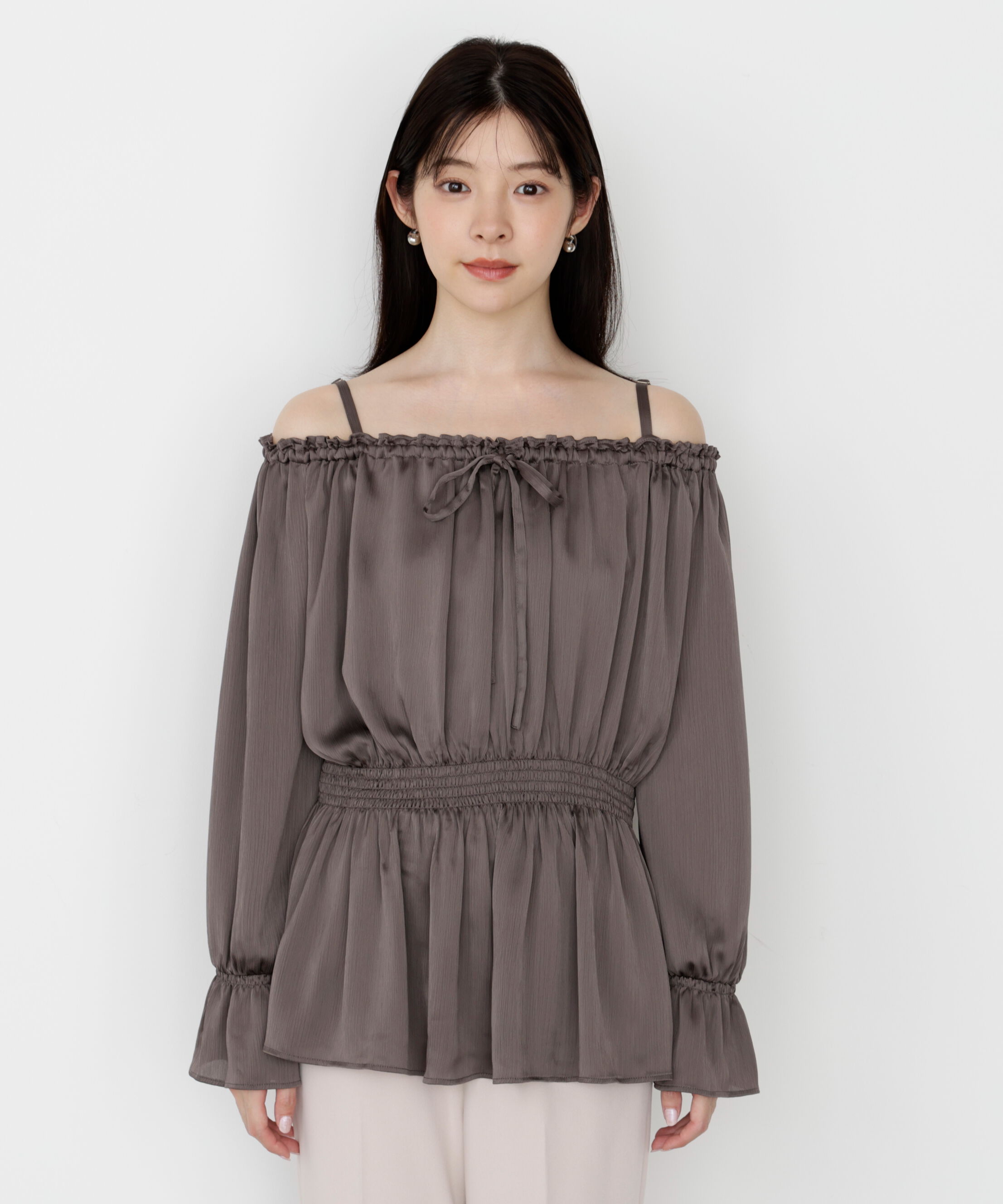 PROPORTION BODY DRESSING「《EDIT COLOGNE》＜ウォッシャブル＞リボン付きオフショルブラウス 25AW」|シャツ・ブラウス|