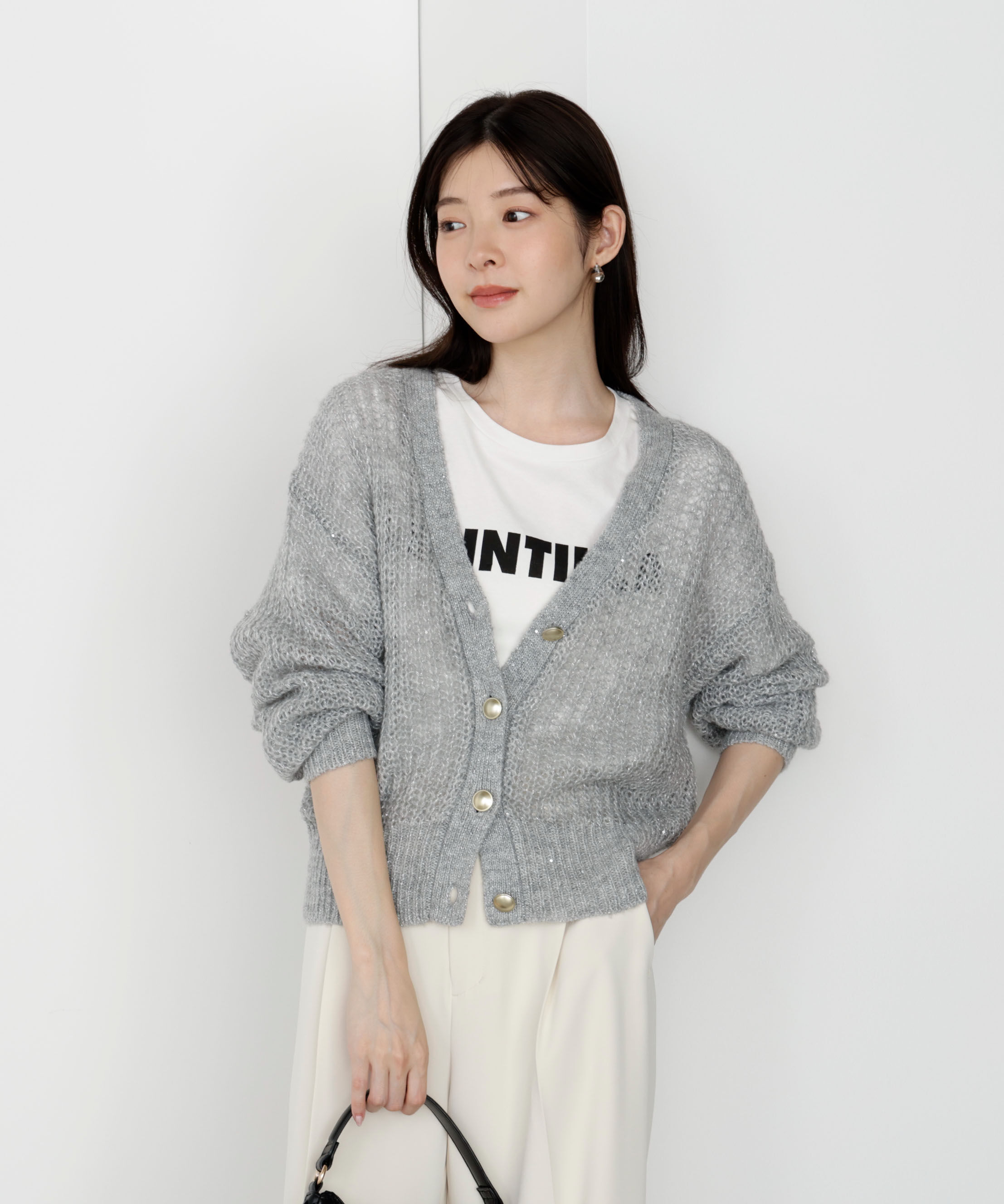 PROPORTION BODY DRESSING「スパンコール透かし編み2wayカーディガン 25AW」|カーディガン|チャコール2