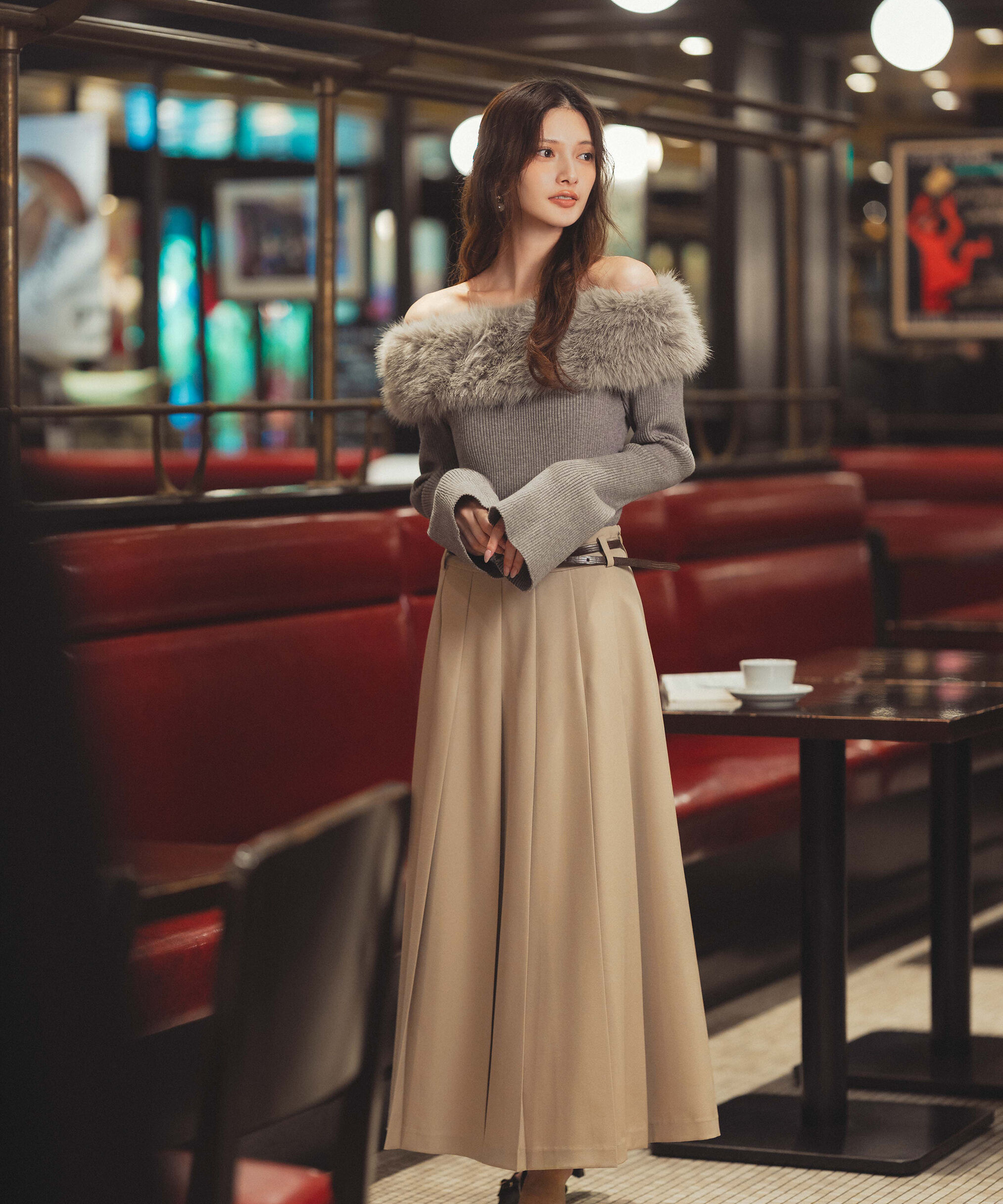 PROPORTION BODY DRESSING「フェイクファー付きオフショルニット 25AW」|ニット・セーター|