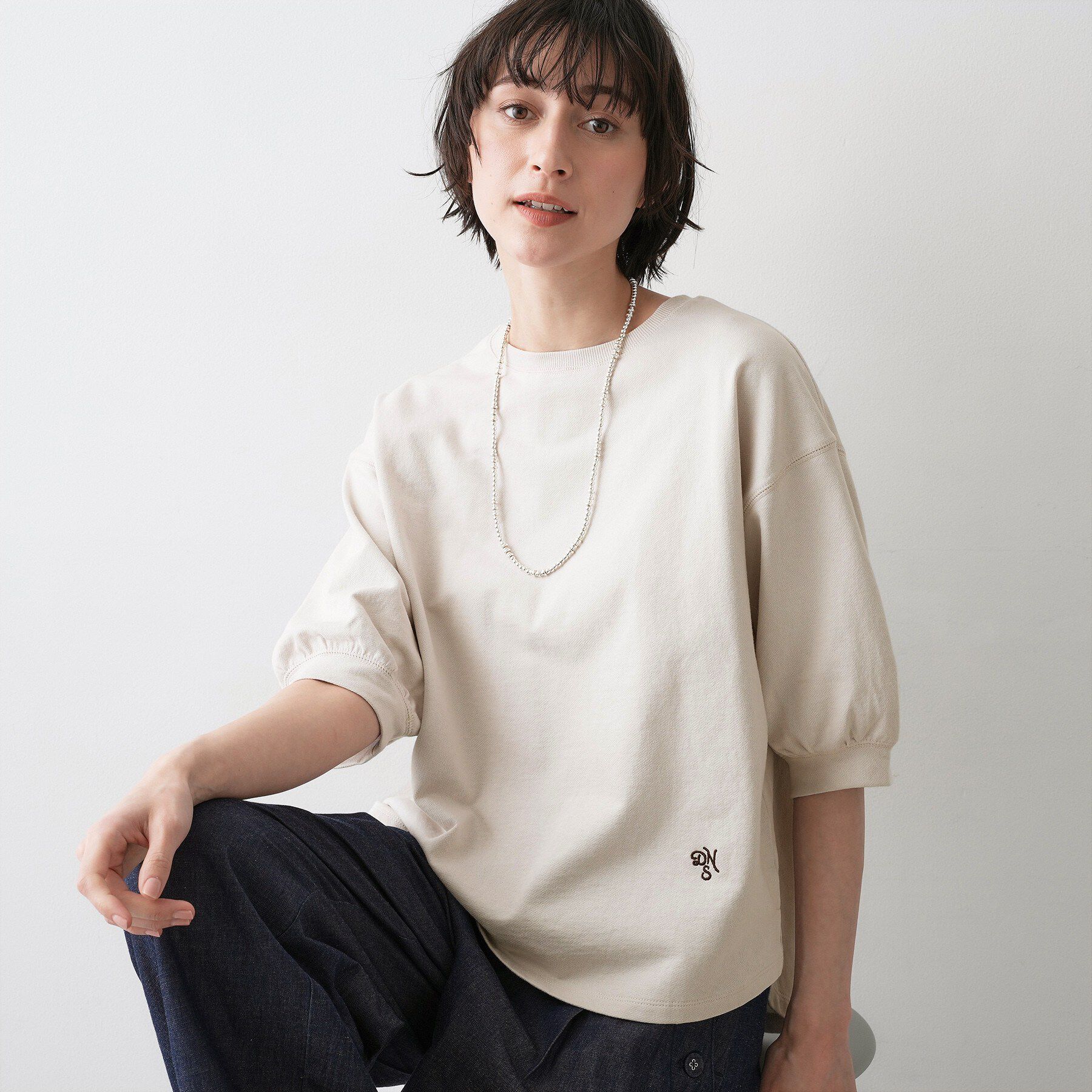 Dessin「【360度可愛い】バックヘンリーカットソー5分袖」|Tシャツ・カットソー|