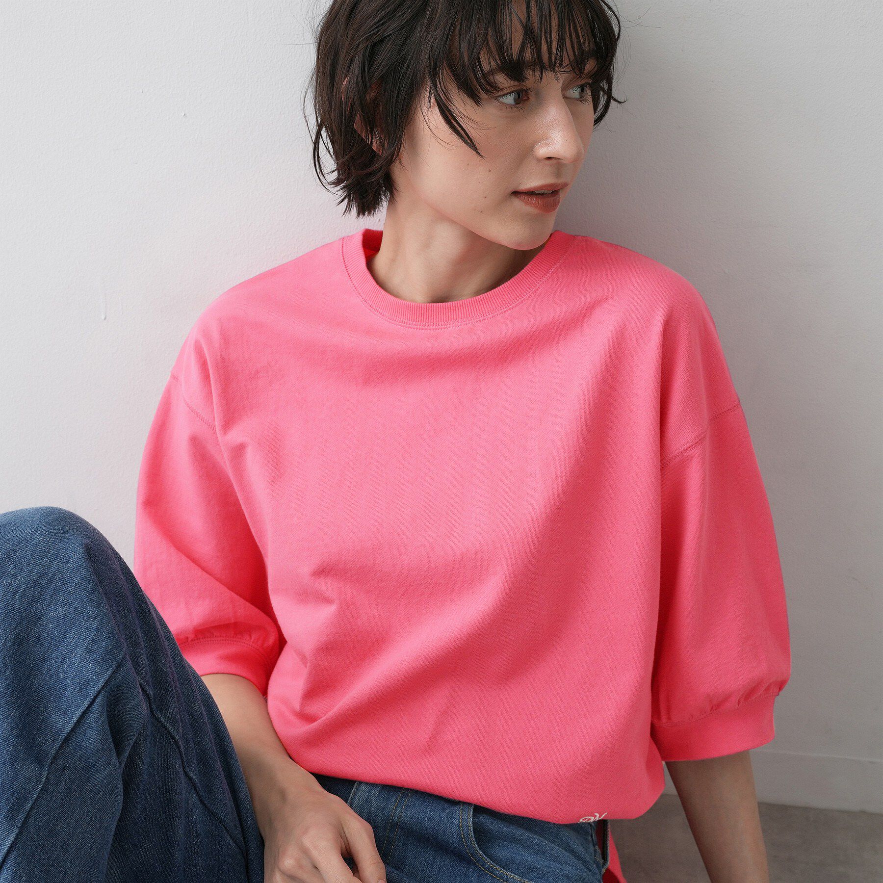Dessin「【360度可愛い】バックヘンリーカットソー5分袖」|Tシャツ・カットソー|