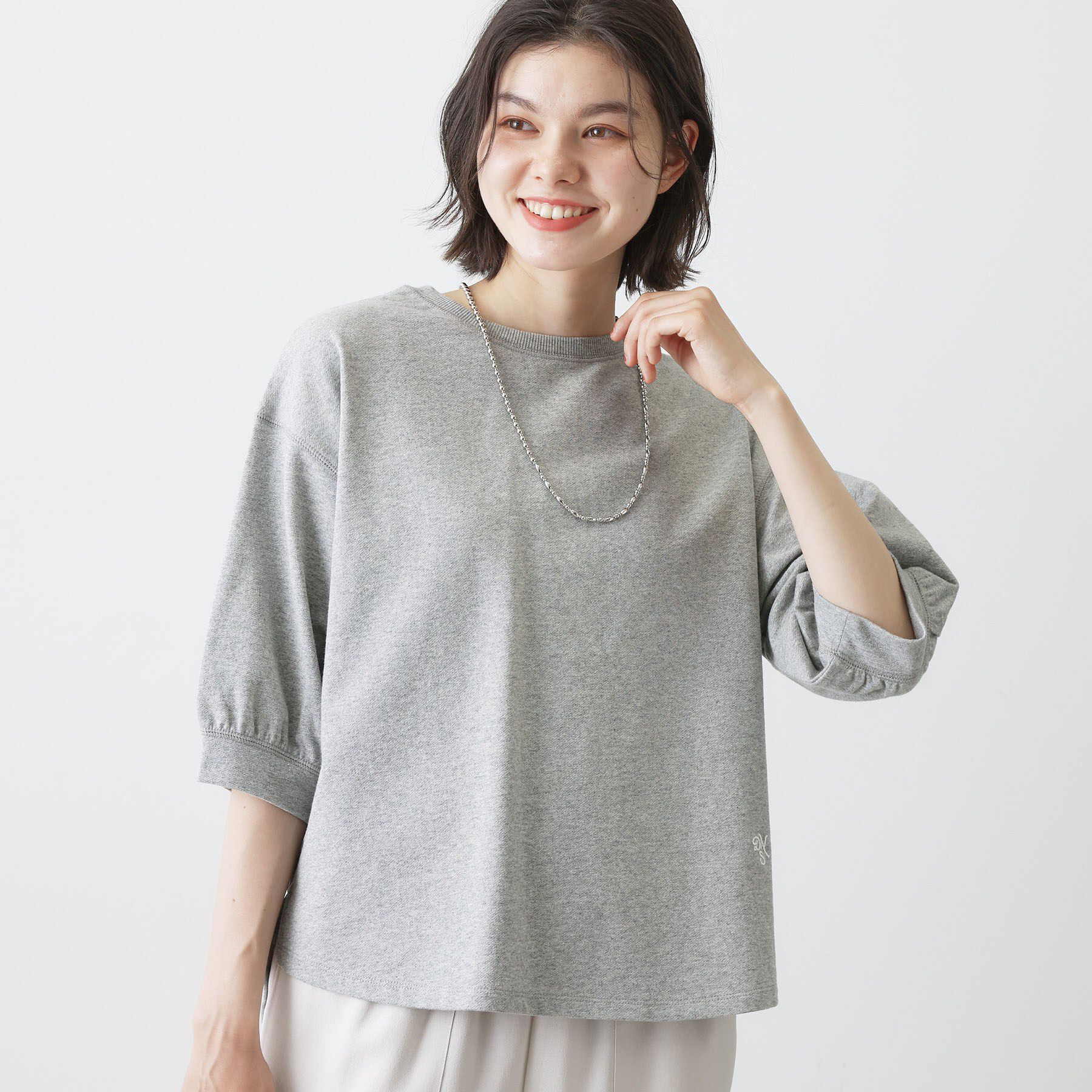 Dessin「【360度可愛い】バックヘンリーカットソー5分袖」|Tシャツ・カットソー|グレー(012)