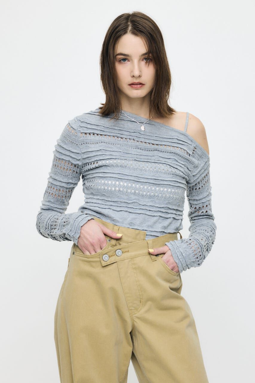 MOUSSY「RANDOM STRIPE OFF SHOULDER トップス」|ニット・セーター|