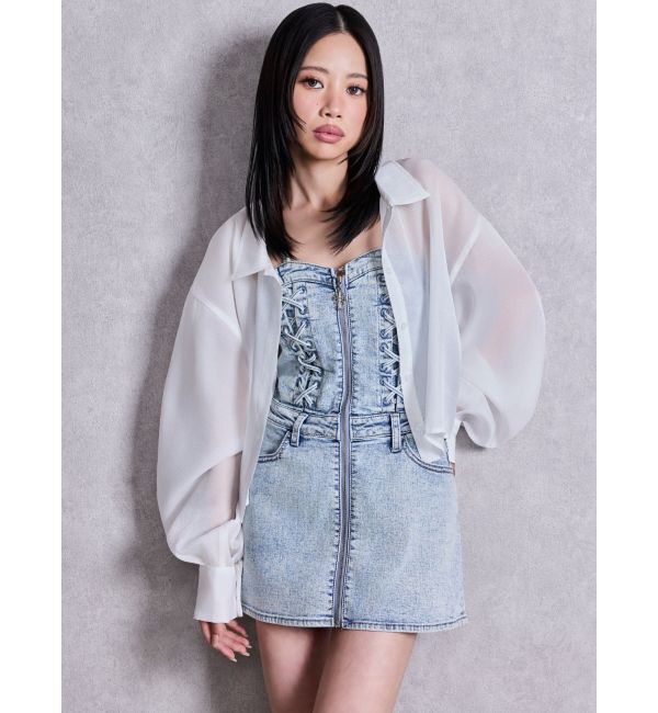 GYDA「sacred edge cross ZIPスカートライクデニムミニワンピース」|ワンピース|