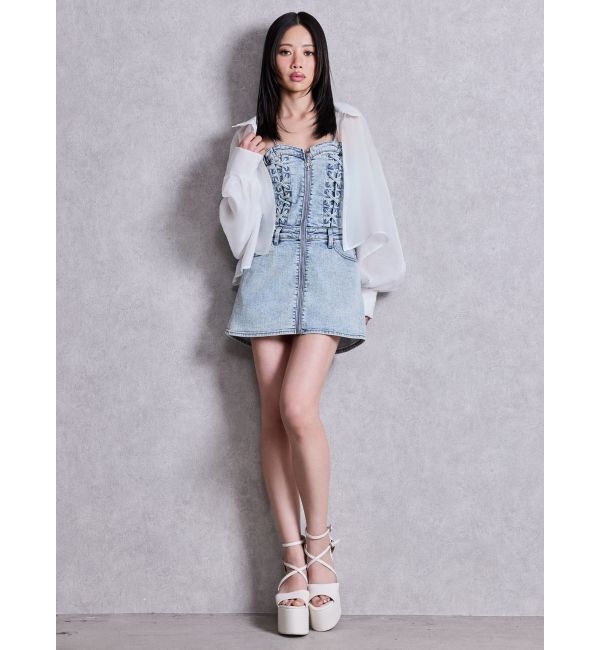 GYDA「sacred edge cross ZIPスカートライクデニムミニワンピース」|ワンピース|