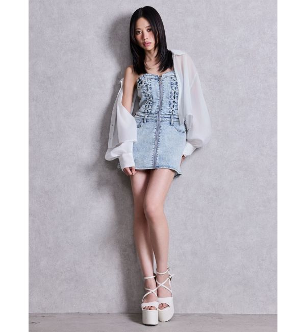 GYDA「sacred edge cross ZIPスカートライクデニムミニワンピース」|ワンピース|