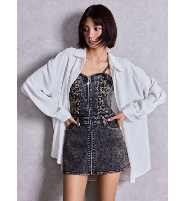 GYDA「sacred edge cross ZIPスカートライクデニムミニワンピース」|ワンピース|