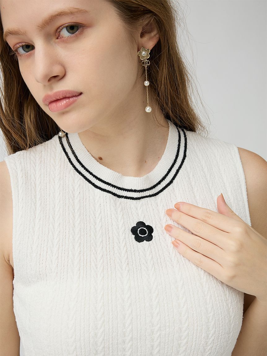 LILY BROWN「【LILY BROWN&times;MARY QUANT】デイジー刺繍ケーブルノースリニット」|ニット・セーター|