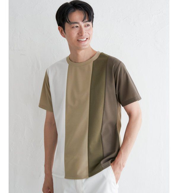 ikka「【接触冷感／吸水速乾】マルチファンクション縦切り替えTシャツ」|Tシャツ・カットソー|ベージュ