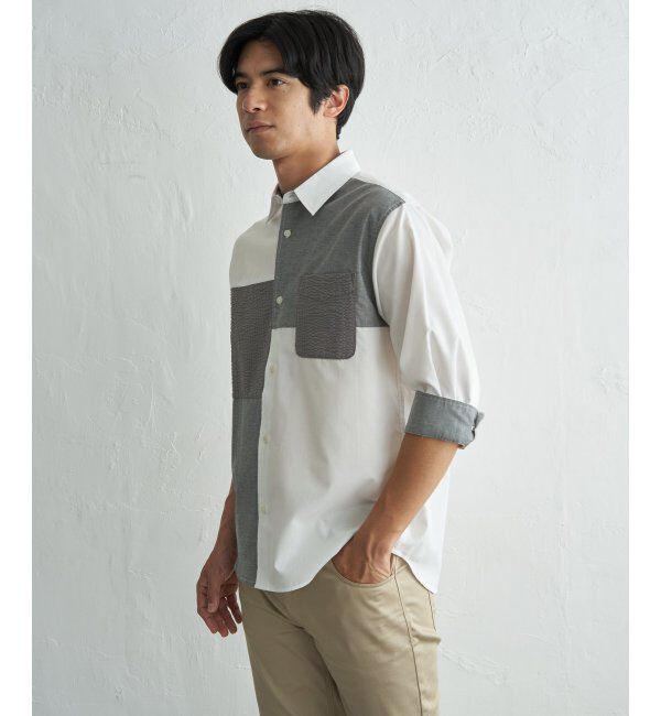 ikka「【MonoMax &times; 小泉孝太郎】7分袖冷感ブロックスシャツ「小泉孝太郎さん着用モデル」」|シャツ・ブラウス|