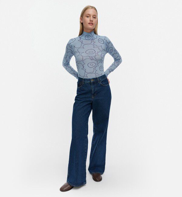 Marimekko「Hailyva Piirto Unikko カットソー」|シャツ・ブラウス|ﾗｲﾄﾌﾞﾙｰ&times;ﾀﾞｰｸﾌﾞﾙｰ