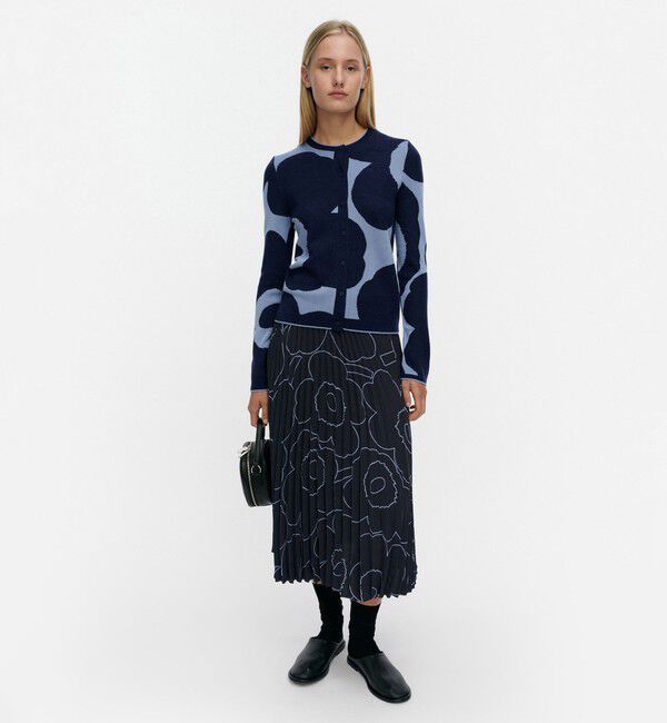 Marimekko「Harhautus Unikko ニットカーディガン」|ニット・セーター|ダークブルー&times;ブルー