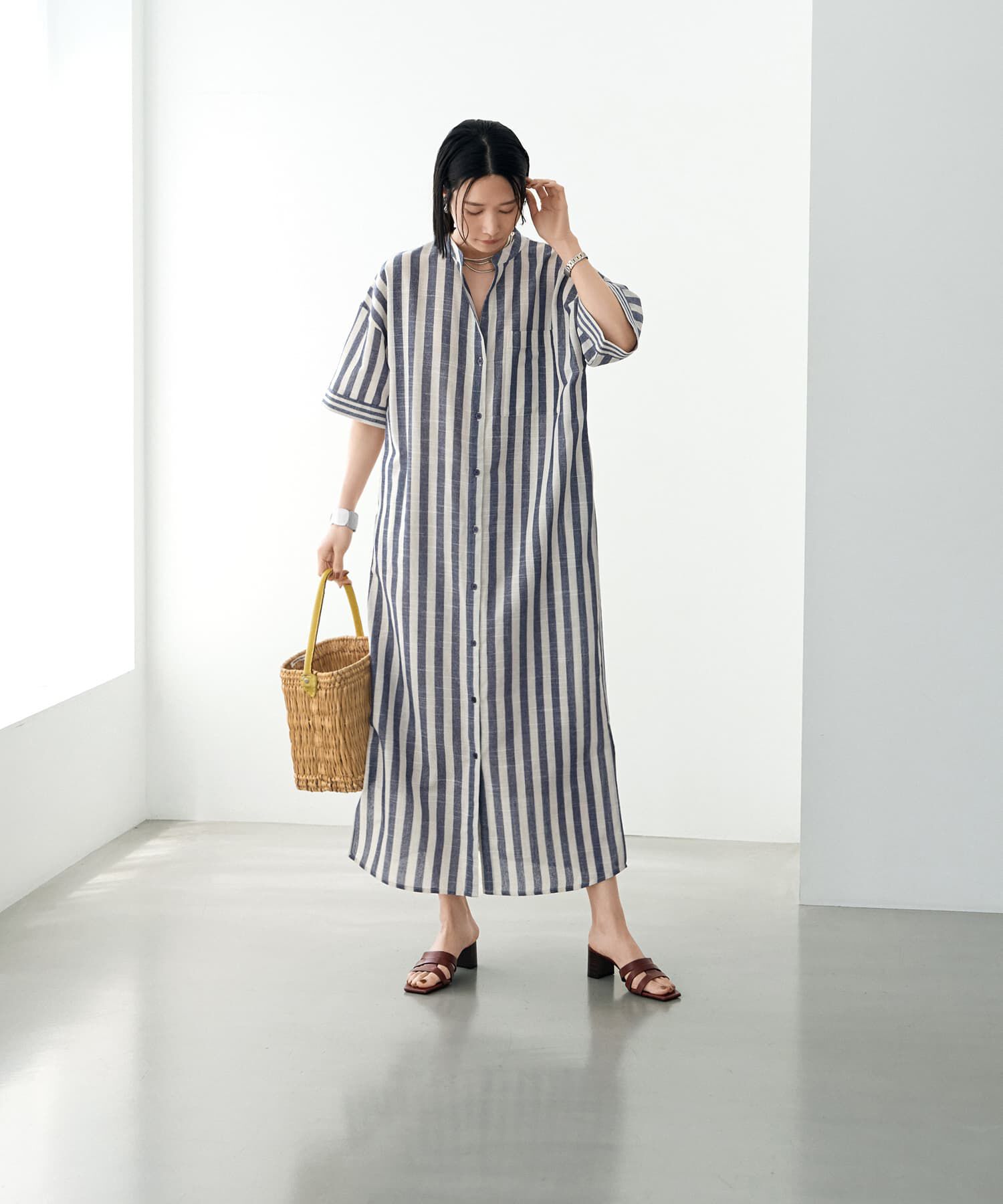 STYLE DELI「綿混紡ストライプ柄カフタンワンピース」|ワンピース|
