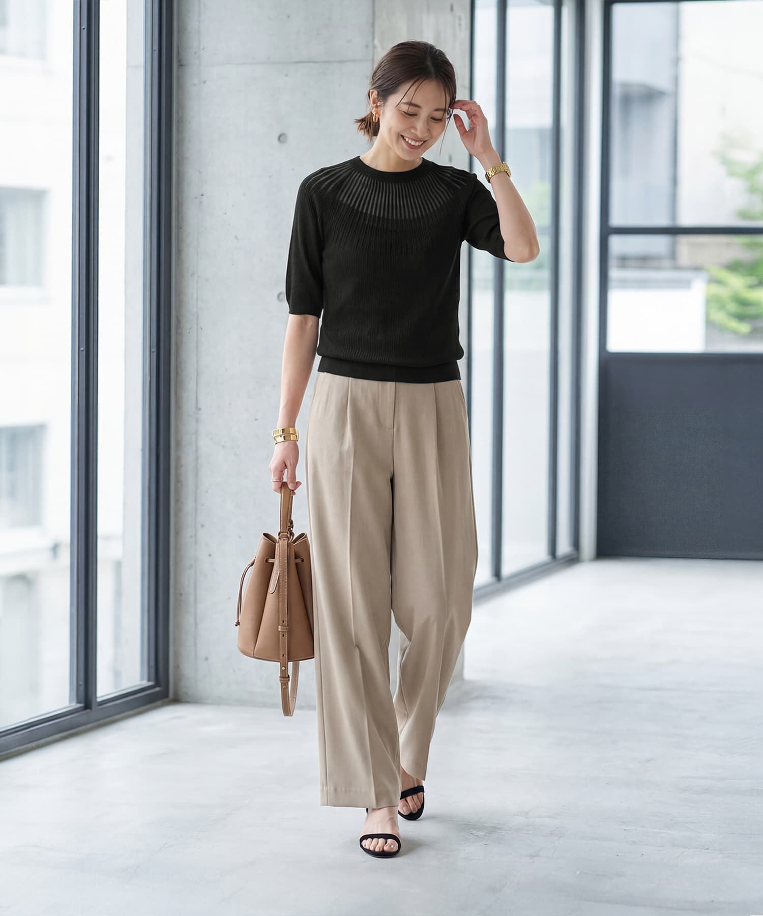STYLE DELI「デコルテシアー５分袖シャリ感ニットトップス」|ニット・セーター|