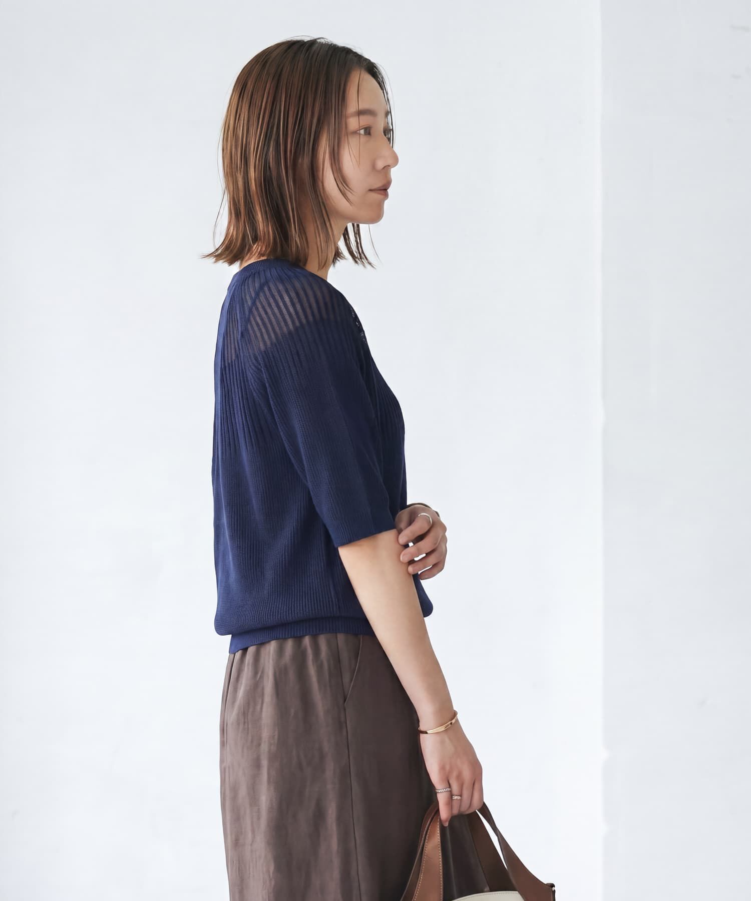 STYLE DELI「デコルテシアー５分袖シャリ感ニットトップス」|ニット・セーター|