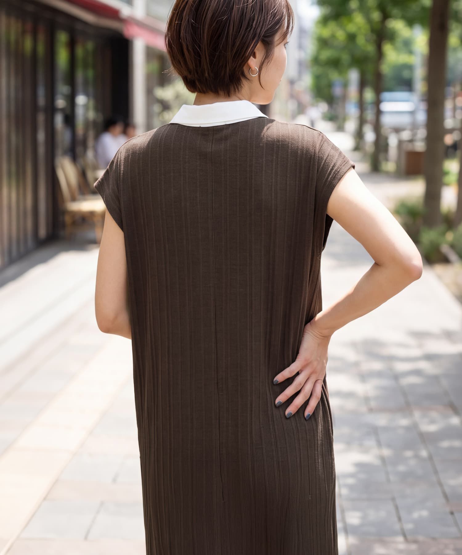 STYLE DELI「襟付きランダムリブカットソーワンピース」|ワンピース|
