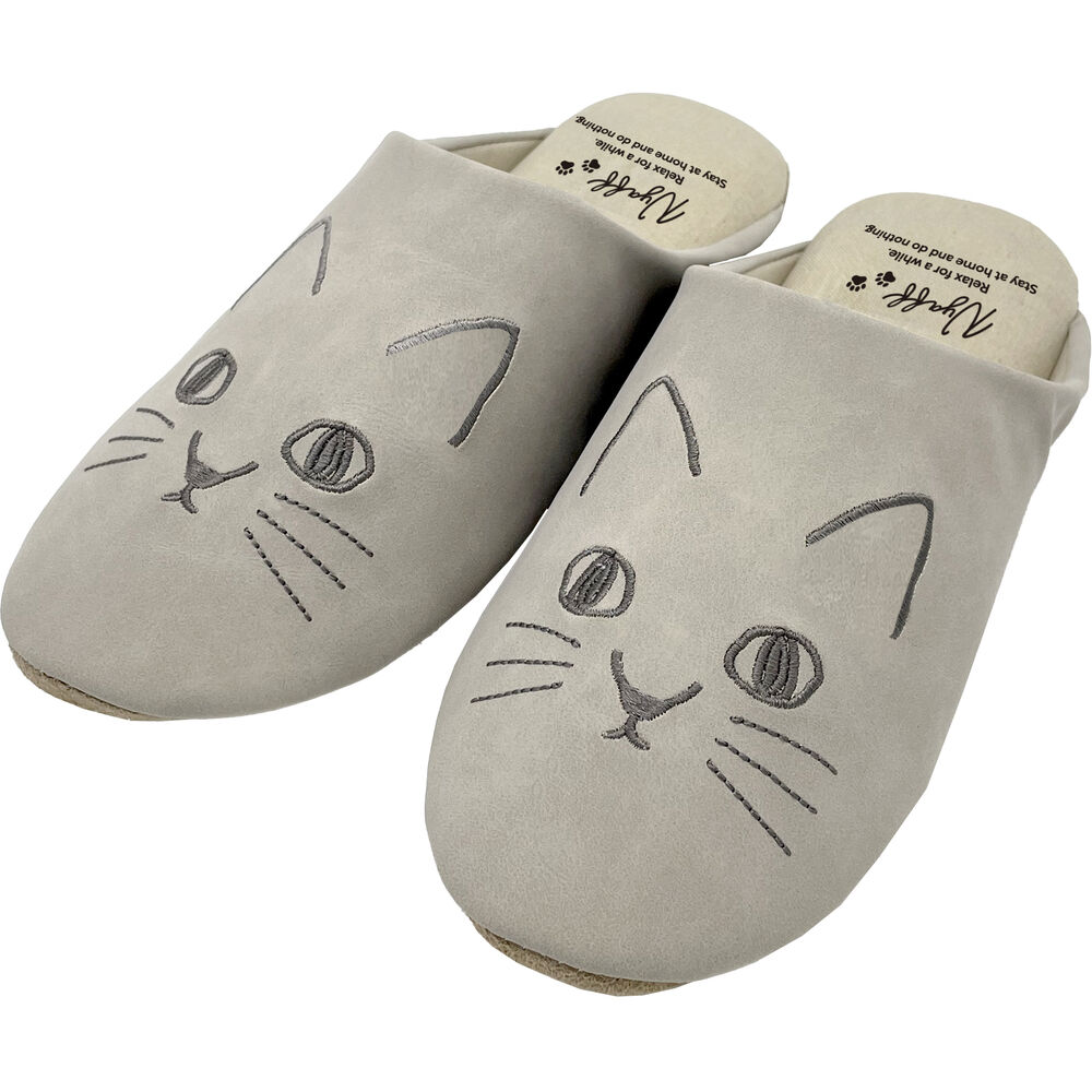 BACKYARD FAMILY「猫 スリッパ 好評 ねこ ネコ にゃふにゃふ 前詰まりスリッパ ルームスリッパ 室内履き」|ルームシューズ|グレー1