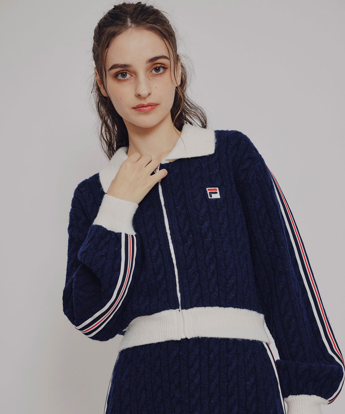 REDYAZEL「[FILA&times;REDYAZEL]ｹｰﾌﾞﾙﾆｯﾄﾄﾘｺﾛｰﾙﾗｲﾝｼﾞｬｹｯﾄ&times;ﾀｲﾄﾐ 」|ワンピース|