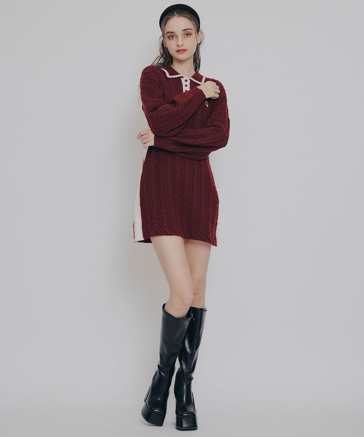 REDYAZEL「［FILA&times;REDYAZEL］ケーブルニットポロミニワンピース」|ワンピース|