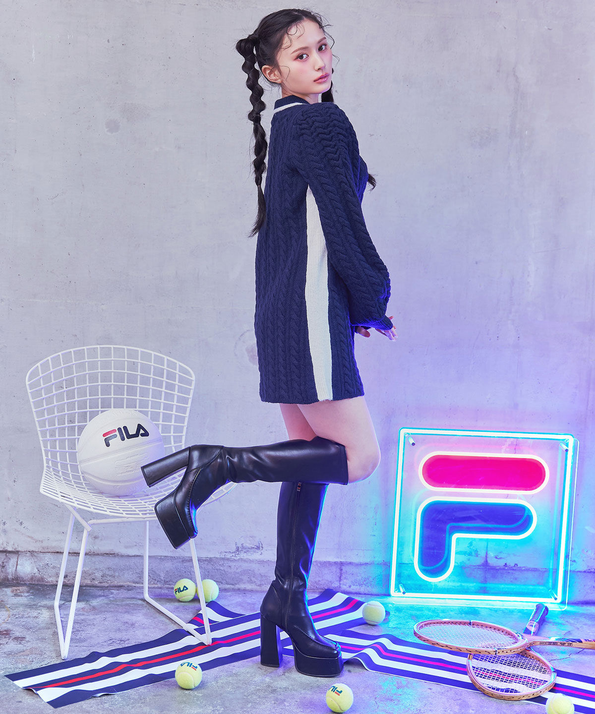 REDYAZEL「［FILA&times;REDYAZEL］ケーブルニットポロミニワンピース」|ワンピース|