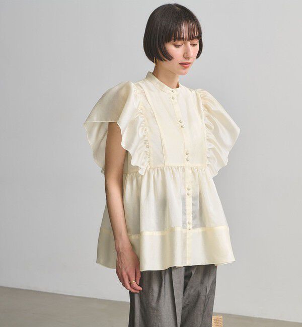 UNITED ARROWS「シルキー ギャザー フリルブラウス ‐ウォッシャブル‐」|シャツ・ブラウス|