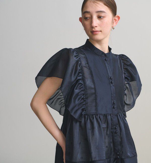 UNITED ARROWS「シルキー ギャザー フリルブラウス ‐ウォッシャブル‐」|シャツ・ブラウス|NAVY