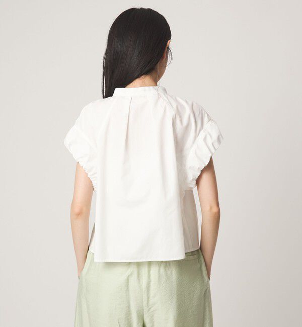 EMMEL REFINES「＜EMMEL REFINES＞EM ギャザー ミニパフスリーブ バンドカラー シャツ」|シャツ・ブラウス|
