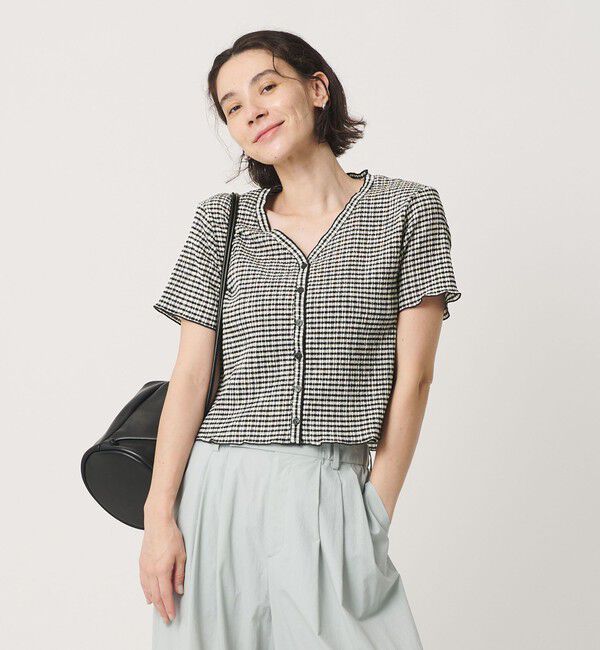 BEAUTY&YOUTH UNITED ARROWS「ソリッド＆チェック Vネック ショートスリーブ カーディガン」|カーディガン|WHITE