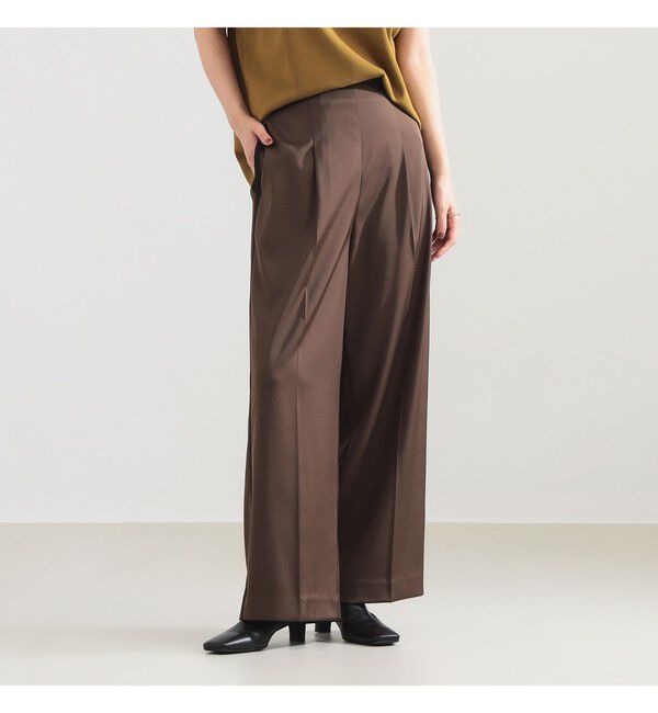 Demi-Luxe BEAMS 「AK+1 / サテン 側章 ワイドパンツ」|チノ|BROWN