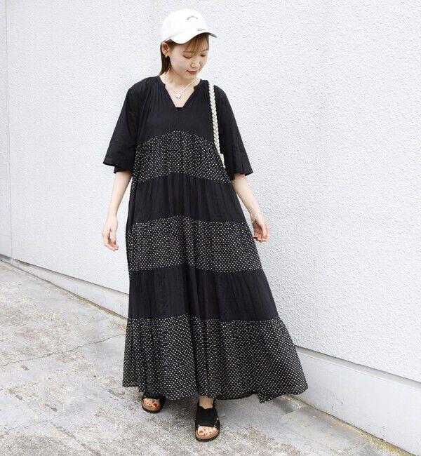 SHIPS for women「〈手洗い可能〉Fanaka:クリンクル 袖 フレア ロング ワンピース」|ワンピース|