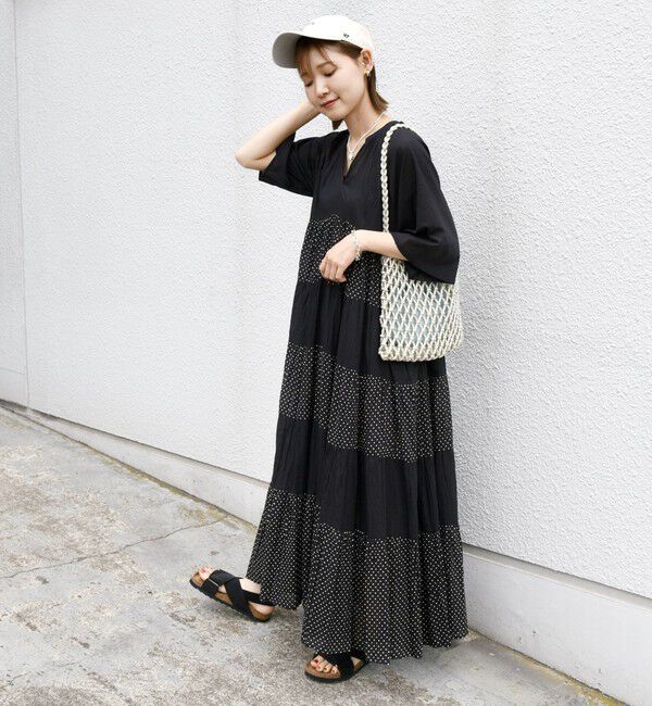 SHIPS for women「〈手洗い可能〉Fanaka:クリンクル 袖 フレア ロング ワンピース」|ワンピース|