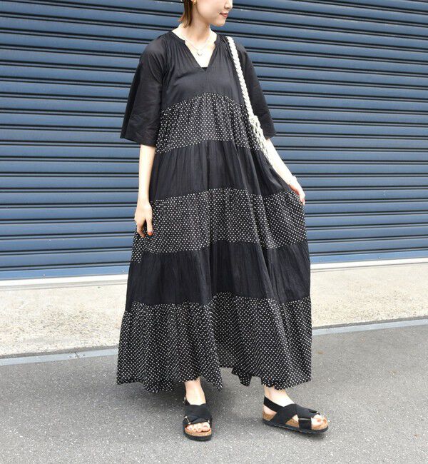 SHIPS for women「〈手洗い可能〉Fanaka:クリンクル 袖 フレア ロング ワンピース」|ワンピース|