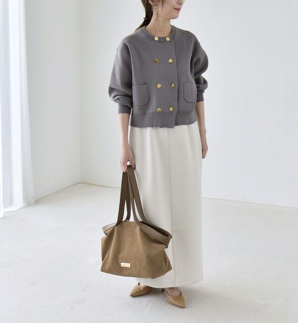 quaranciel「《一部追加予約》quaranciel:〈手洗い可能〉ノーカラー ダブル ボタン ジャケット カーディガン」|カーディガン|