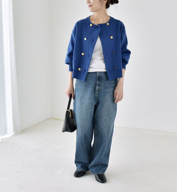 quaranciel「《一部追加予約》quaranciel:〈手洗い可能〉ノーカラー ダブル ボタン ジャケット カーディガン」|カーディガン|