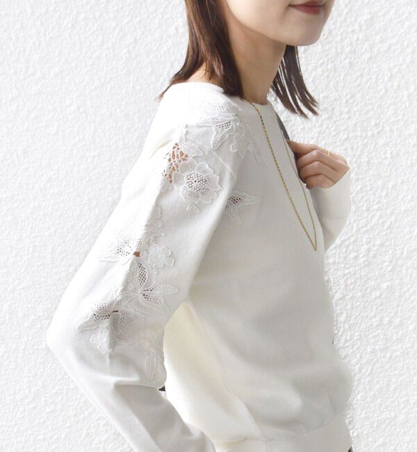 SHIPS for women「【WEB限定】〈手洗い可能〉ショルダー レース コンビ ニット プルオーバー」|ニット・セーター|