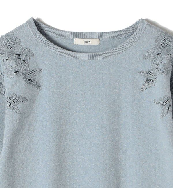 SHIPS for women「【WEB限定】〈手洗い可能〉ショルダー レース コンビ ニット プルオーバー」|ニット・セーター|