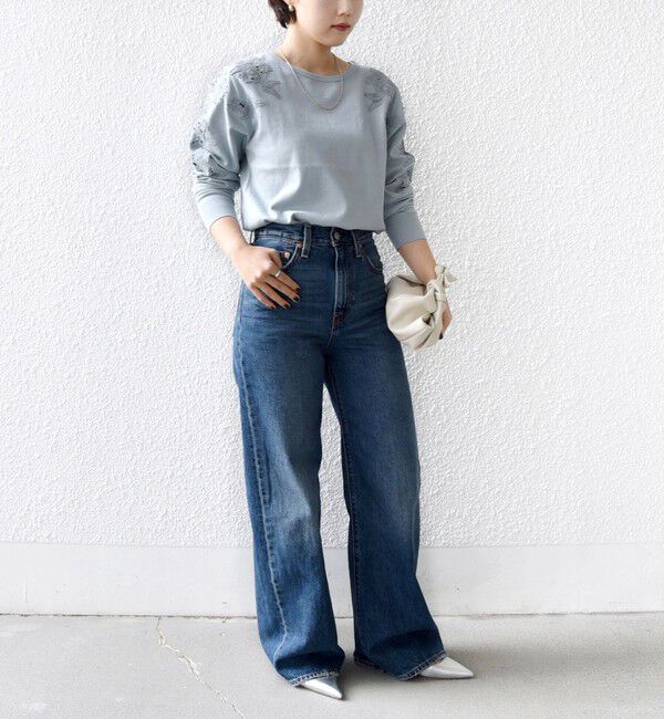 SHIPS for women「【WEB限定】〈手洗い可能〉ショルダー レース コンビ ニット プルオーバー」|ニット・セーター|