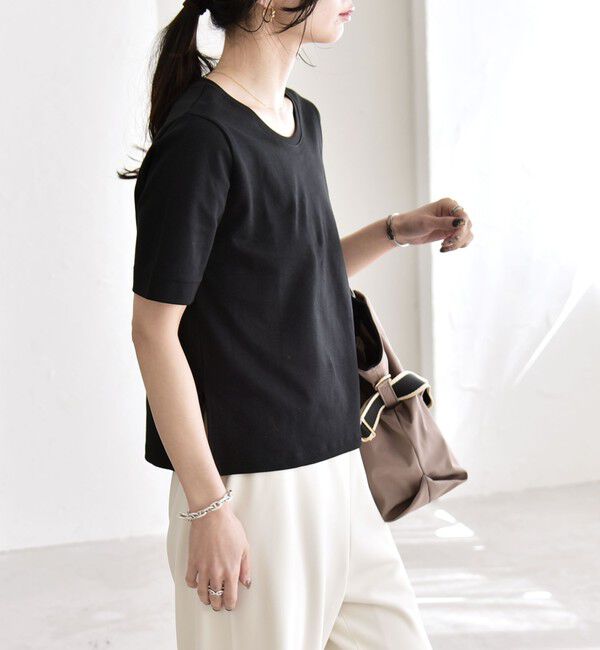quaranciel「quaranciel:〈接触冷感/汗染み防止加工/洗濯機可能〉ベーシック コンパクト TEE」|Tシャツ・カットソー|
