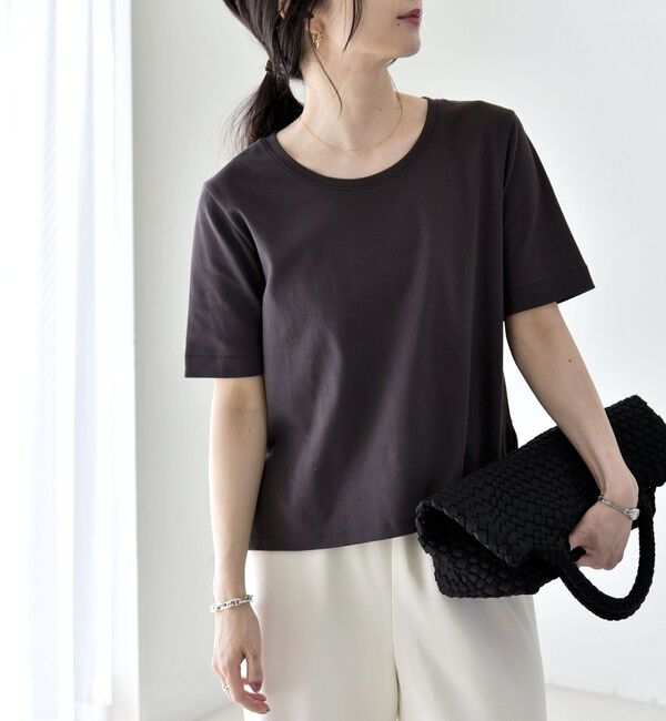 quaranciel「quaranciel:〈接触冷感/汗染み防止加工/洗濯機可能〉ベーシック コンパクト TEE」|Tシャツ・カットソー|グレー系その他