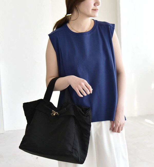 quaranciel「quaranciel:〈接触冷感/汗染み防止加工/洗濯機可能〉クルー ノースリーブ TEE」|Tシャツ・カットソー|