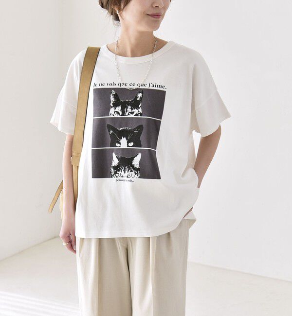 quaranciel「quaranciel:〈接触冷感/汗染み防止加工/洗濯機可能〉CAT プリント TEE」|Tシャツ・カットソー|