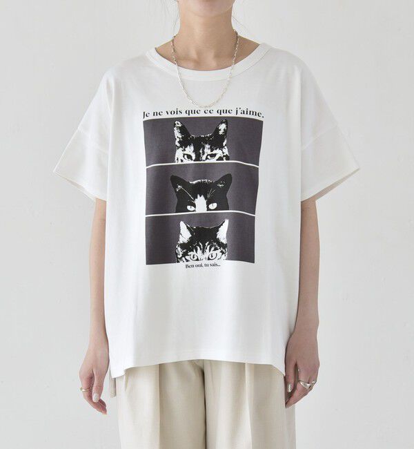 quaranciel「quaranciel:〈接触冷感/汗染み防止加工/洗濯機可能〉CAT プリント TEE」|Tシャツ・カットソー|